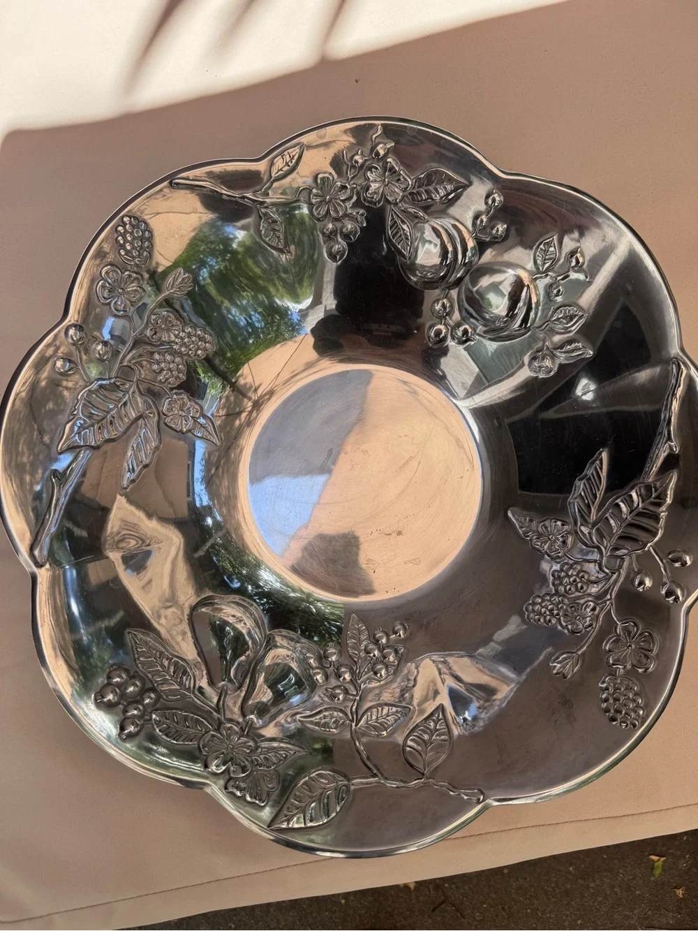 Vintage Lenox Orchard in Bloom Metal Fruit Salad Serving Bowl Silver